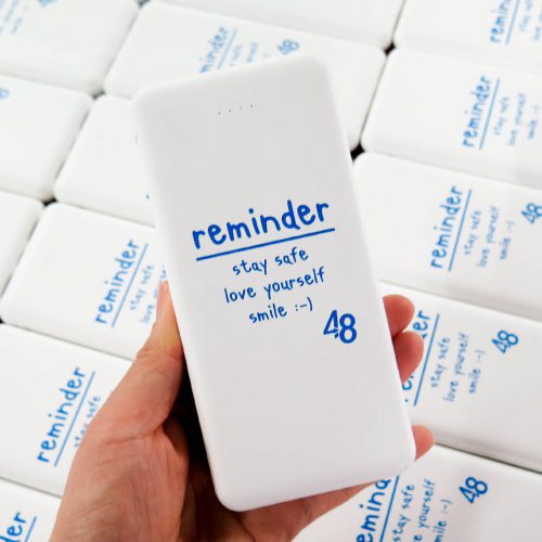 ผลงาน Power bank สกรีนโลโก้ reminder 48