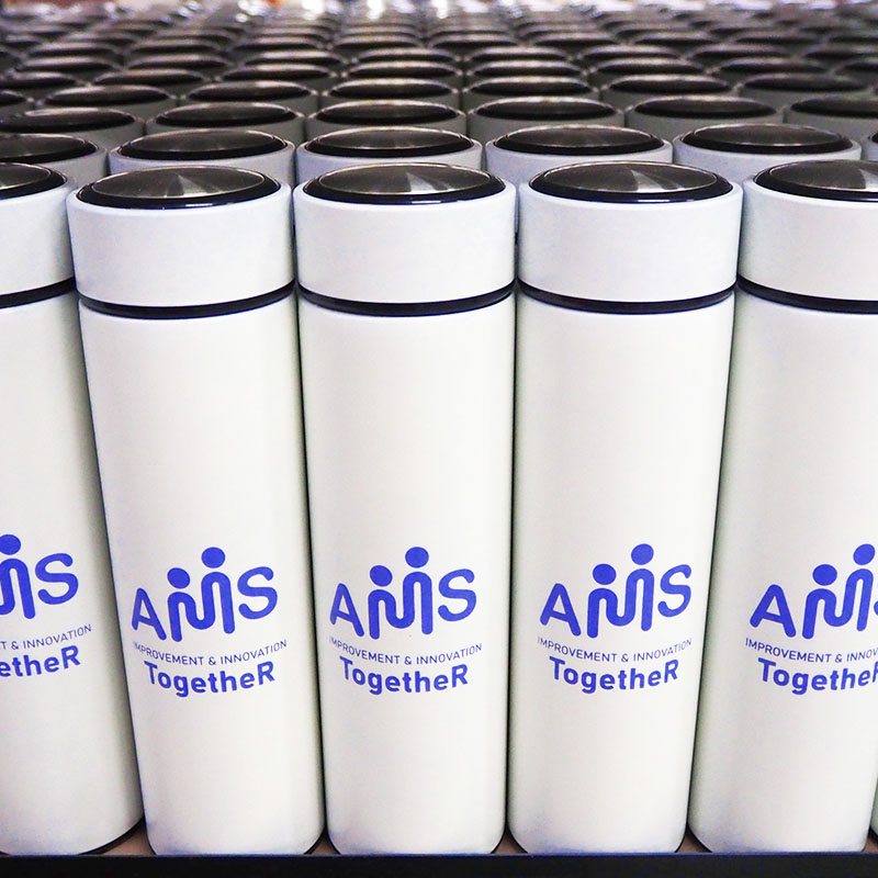 ผลงานกระบอกน้ำ สกรีนโลโก้ AMS