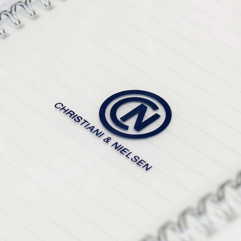 ผลงานสมุดโน้ต สกรีนโลโก้ CHRISTIANI & NIELSEN