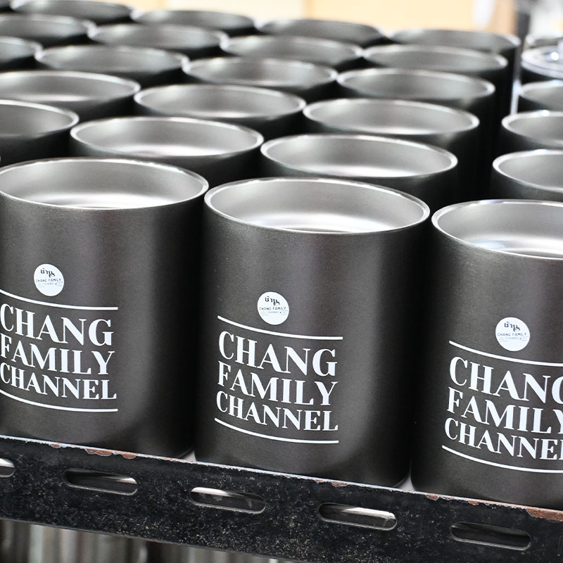 ผลงานกระบอกน้ำ สกรีนโลโก้ CHANG FAMILY CHANNEL