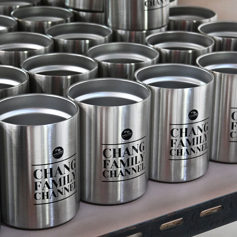 ผลงานกระบอกน้ำ สกรีนโลโก้ CHANG FAMILY CHANNEL
